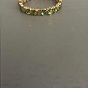 Gold Tone Heart Link Bracelet with Green Gemstones